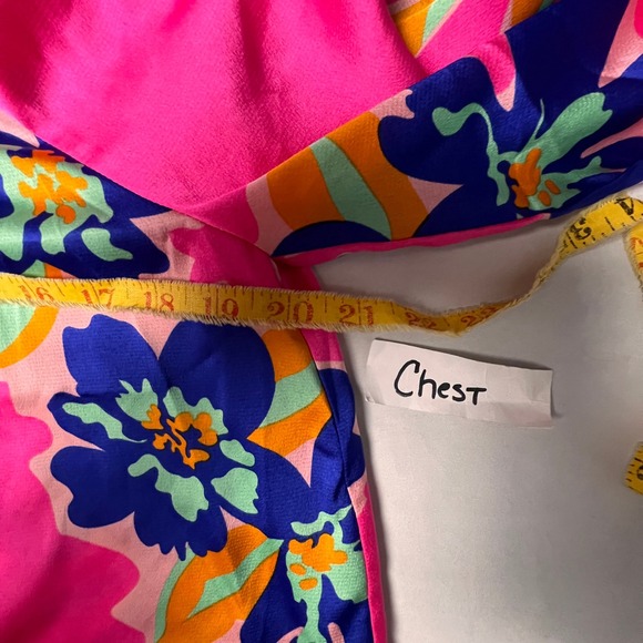 Entro Pink Bold Print Artsy Valentines Love Floral Balloon SL V Neck Blouse Sz S - Picture 10 of 13